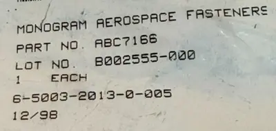 NEW LOT OF 3 MONOGRAM AEROSPACE FASTENERS ABC7166 FASTENER B8F