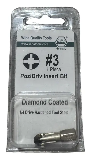 Wiha #3 PoziDriv Diamond Coated Insert Bit 1/4" Drive