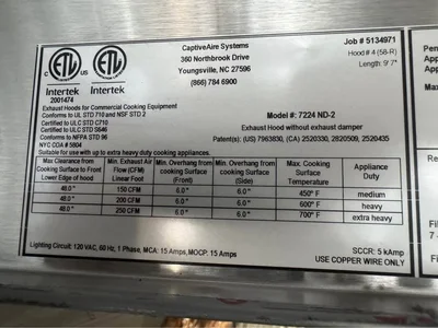 New | in-Stock CaptiveAire New CaptiveAire Stainless Pizza Hood and Main Line Exhaust Hood System HVAC Parts and Equipment Illinois US | Falcon Restaurant Supply #1375817