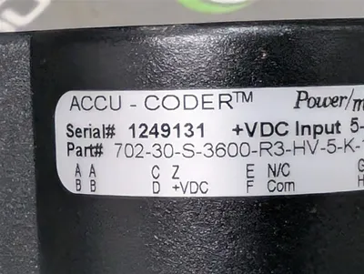 Accu-Coder 702-30-S-3600-R3-HV-5-K-1-SX-N-N Incremental Shaft Encoder Used