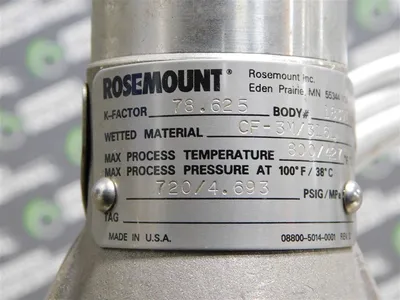 1-1/2" Rosemount Transmitter Flowtube K-Factor 78.625 Body 18391 CF3M/316L Used