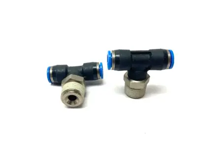 USED FESTO PUSH-IN RUN TEE FITTING 3/8" THREAD 8MM TUBE