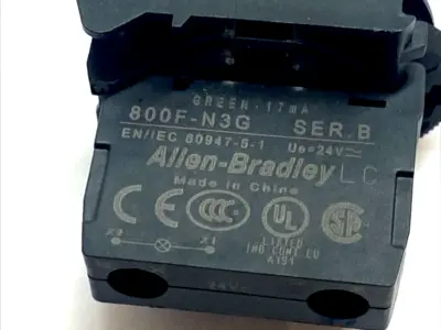 USED ALLEN-BRADLEY GREEN 22MM MOMENTARY PUSH BUTTON W/ 800F-N3G 24V LED
