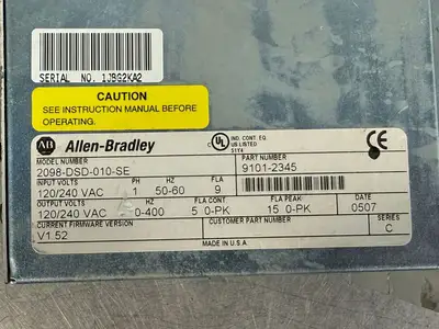Allen-Bradley 2098-DSD-010-SE Input 120/240Vac Ph 1 50-60Hz (8.5.1)