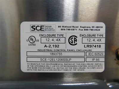 Saginaw Control & Engineering SCE-12EL1206SSLP S.S. EL Enclosure 12"x12"x6" New