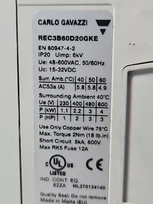 Carlo Gaazzi REC3B60D20GKE 3 Pole Contactor loc4B10