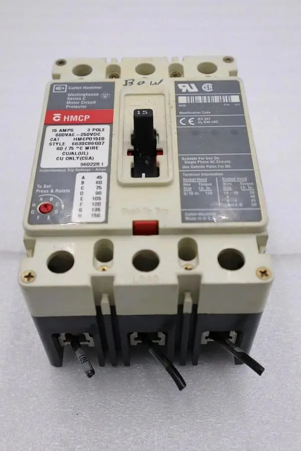 HMCP015E0 Cutler Hammer Motor Circuit Protector 15A 3P 600V STOCK 4055-A