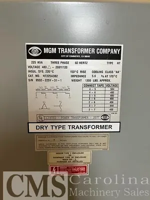 USED MGM 225 KVA TRANSFORMER