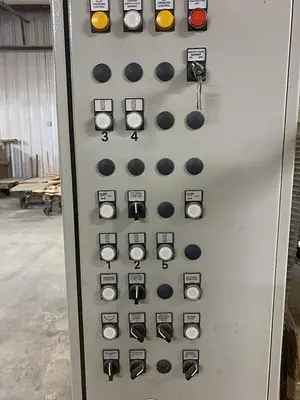 KOCH SBD-B DOUBLE-END FEED-THROUGH TRIM, BORE, GLUE, & DOWEL MACHINE