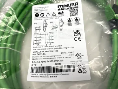 New | in-Stock Murrelektronik Double End Ethernet Cable Male RJ45 4-Pole 12m Cable & Wire Michigan US | Maverick Industrial Sales #1460781