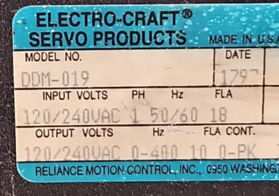 Electro Craft DDM-019 Servo Drive BRU-Series (BIN2.2.2)