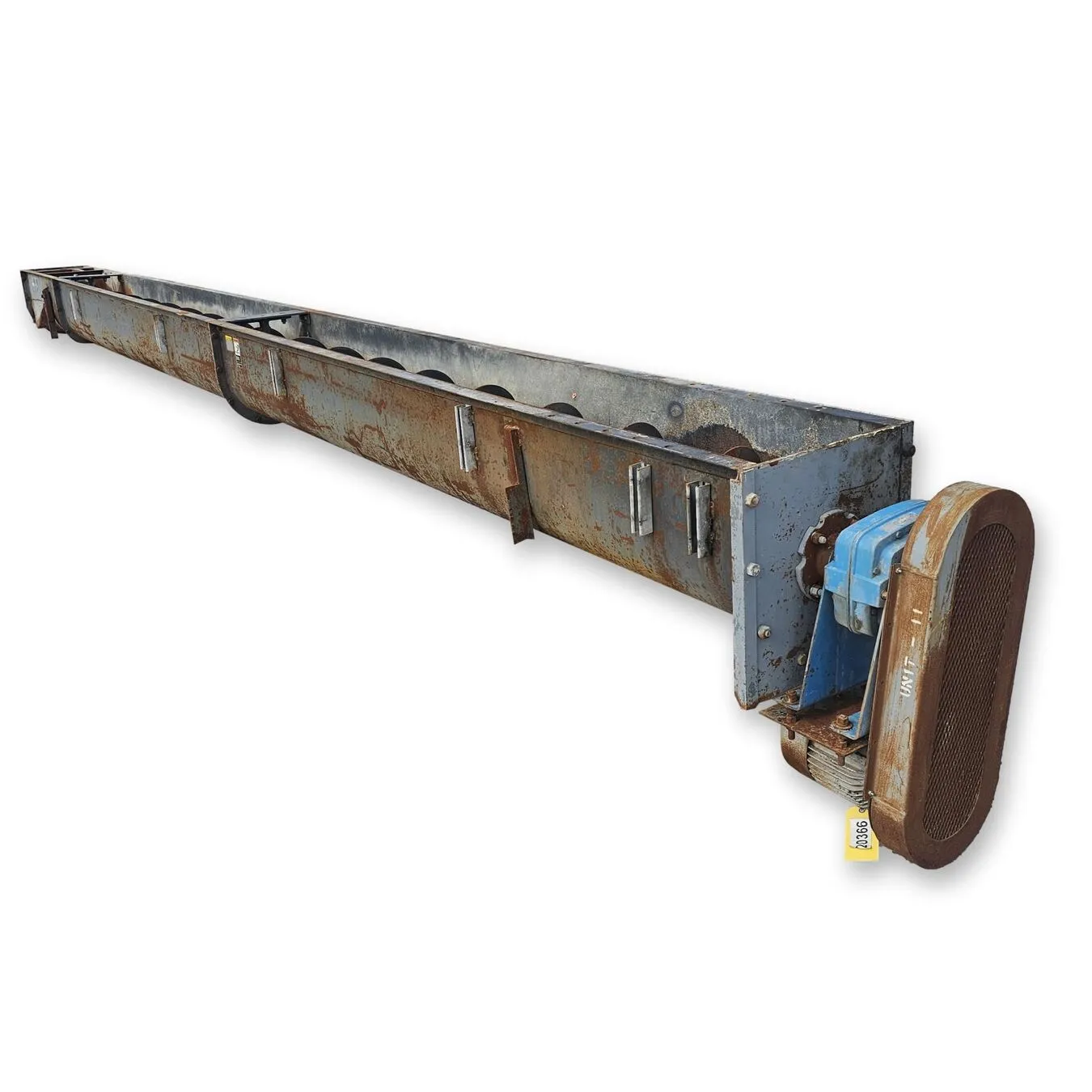 Used 5HP Carbon Steel Industrial Incline Screw Auger Conveyor - 16" Dia. X 28'L