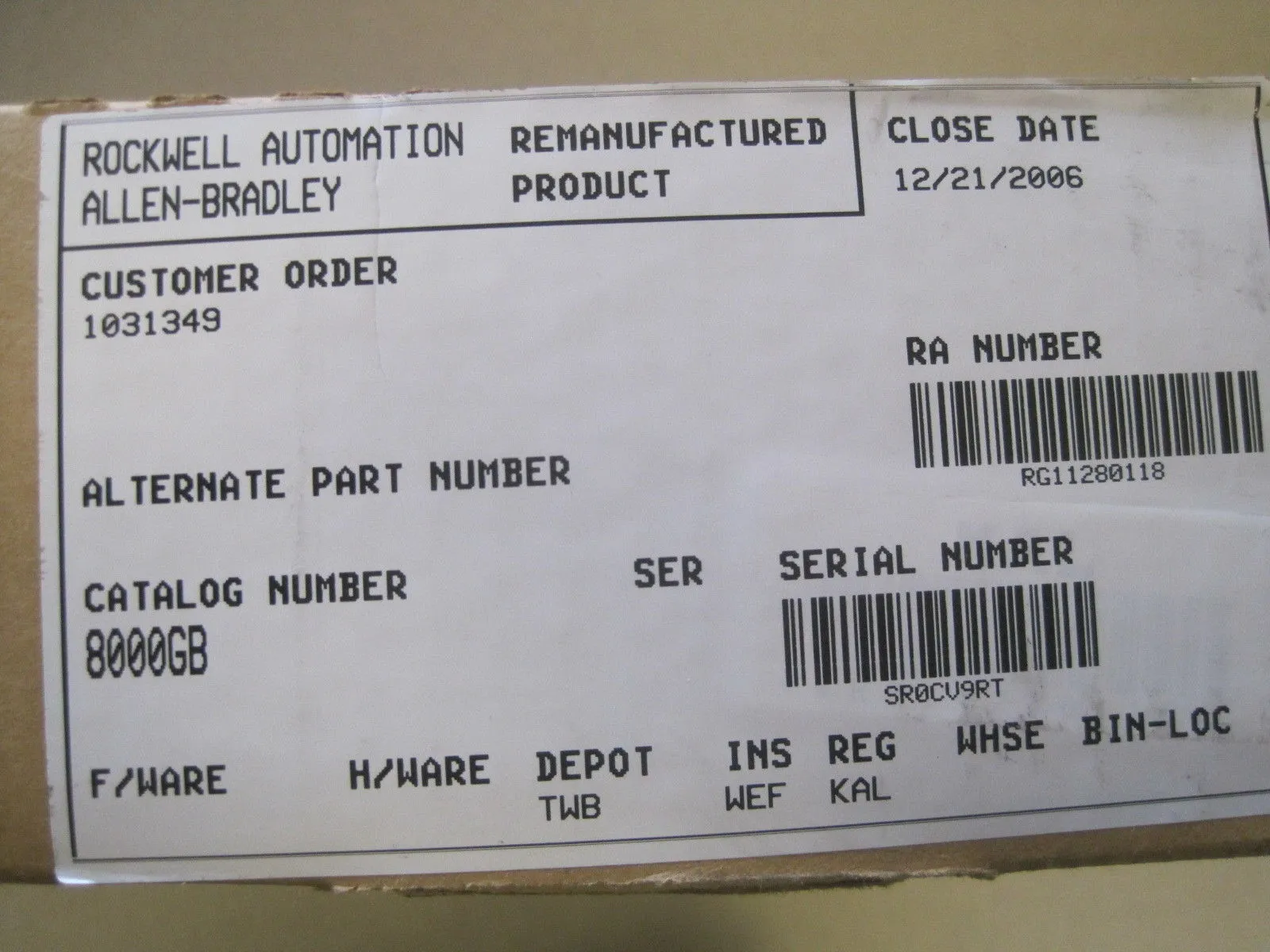 ALLEN BRADLEY 8000-GB BOARD 8000GB