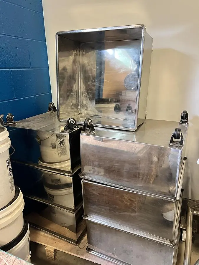 Stainless Steel Utility Bins on Casters – 18"x18"x8" – Stackable & Industrial Grade