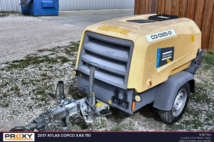 Used 2017 ATLAS COPCO XAS 110 Rotary Screw & Sliding Vane Air Compressors Texas US | Proxy Equipment #1385386