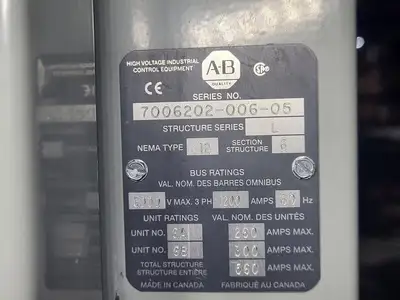 5kV/1200A Medium Voltage MCC Double Structure w/ Motor Protection Relays