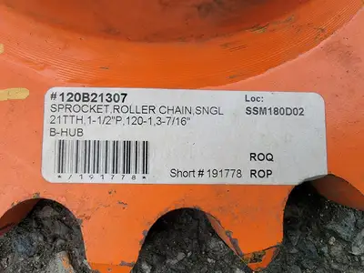 Roller Chain Sprocket 120B21307, Size 120, 21 Teeth
