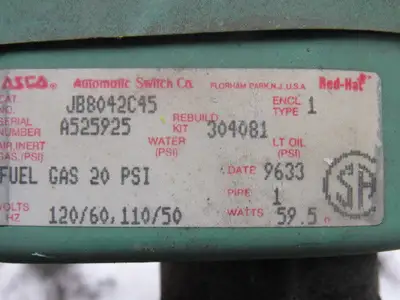 ASCO Red-Hat JB8042C45 Solenoid Valve 1" NPT 120V 20PSI