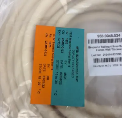 Avid Bioservices Inc. MCK BIOPRENE TUBING 4.8mm Bore, 2.4mm Wall Thickness