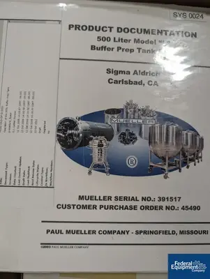 NEW Mueller 500 Liter Mueller Bioreactor, 316 S/S, 45/100#