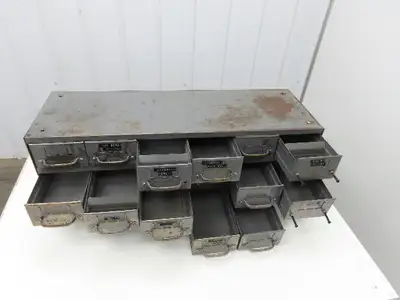 Equipto Antique 18 Drawer Metal Parts Cabinet 12" Deep 5-1/4" drawers