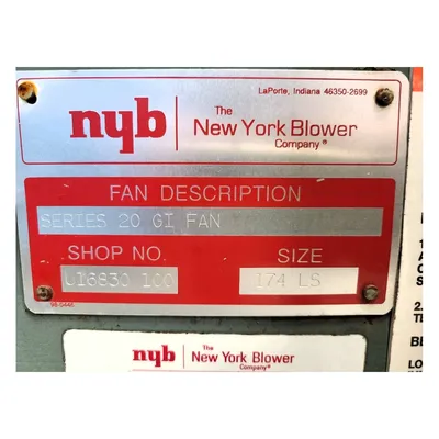 USED NEW YORK BLOWER SERIES 20 GI