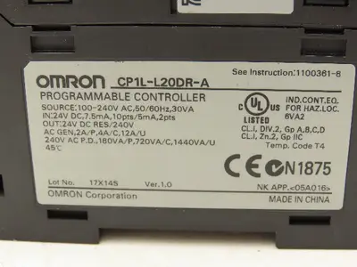 Omron CP1L-L20DR-A Sysmac CP1L Programmable Controller PLC 8 Out 12 In