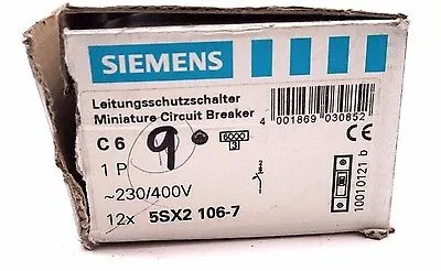 9 NEW SIEMENS 5SX2-106-7 CIRCUIT BREAKERS C6 1P 230/400V 5SX21067
