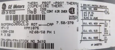 NEW GE 3692 MOTOR 1/2HP 208-230V 1075RPM 5KCP39NG5082ES