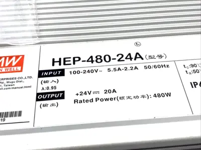 HEP-480-24A | Mean Well  Power Supply, Chassis Mount 100-240VAC 24V 20A 480W - New Other