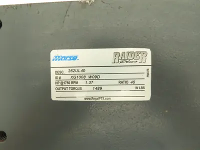 Morse Raider 262UL40 Worm Gearbox 40:1 Reducer 1.4hp 44rpm LH Output