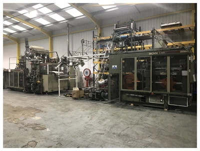 40" Brown model B4042 thermoforming line with , B4042 former and T340 trim press. New 1996