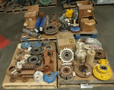 4 PALLETS OF ASSORTED PUMP REPLACEMENT PARTS, CASTINGS, RINGS, PEPELLERS