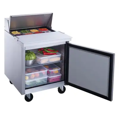 New | in-Stock Dukers New Dukers DSP29-8-S1 1-Door Commercial Food Prep Table Refrigerated in Stainless Steel Food Prep Tables Illinois US | Falcon Restaurant Supply #1376251