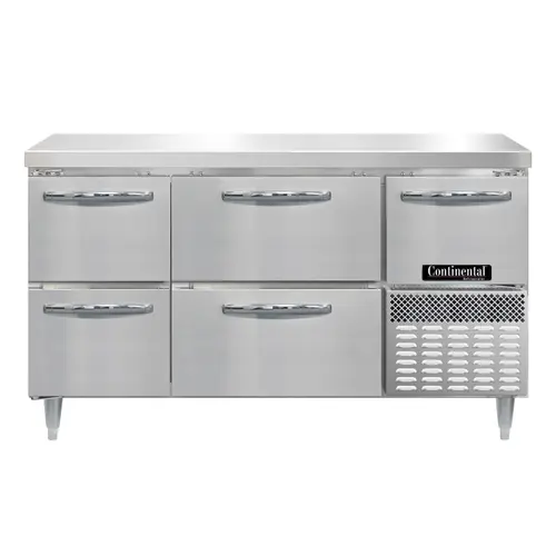 Continental DRA60NSS-D 60" Worktop Refrigerator W/ (3) Sections, 115v
