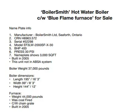 USED 2005 BOILERSMITH EF3LW-2000SF-X-30
