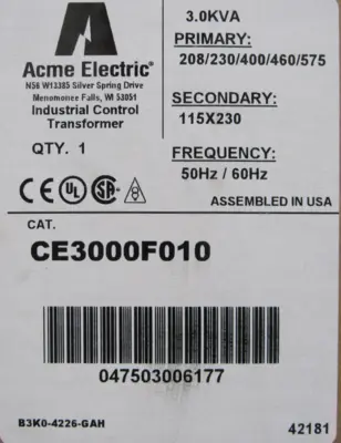 NEW ACME ELECTRIC CE3000F010 TRANSFORMER