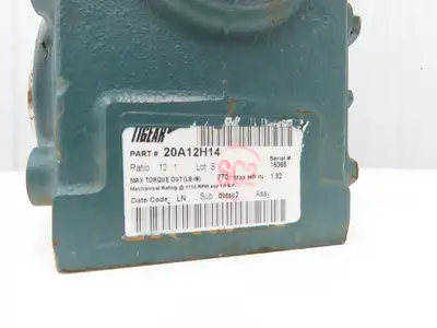 Dodge Tigear 20A12H14 Worm Gearbox 12:1 Reducer 1.9Hp 145rpm 140TC Hollow Shaft