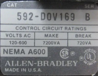 NEW ALLEN BRADLEY 592-D0V169 OVERLOAD RELAY SER B 592D0V169