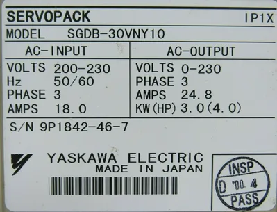 USED YASKAWA ELECTRIC SGDB-30VNY10 SERVOPACK SGDB30VNY10