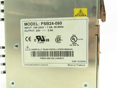Rhino PSB24-060 Power Supply 24VDC 2.5A Output 100-240VAC 1Ph 1.5A Input