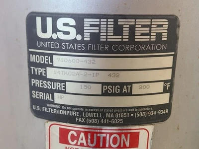 U.S Filter United States 200 F PSIG 910600-432 14tk02a-2-ip Pressure 150