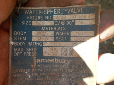 Jamesbury 6" 740 PSI, 150 Rating, 316