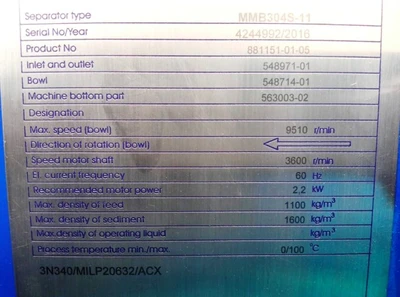 (10) Alfa-Laval MMB 304S-11 lube oil purifiers, SS.