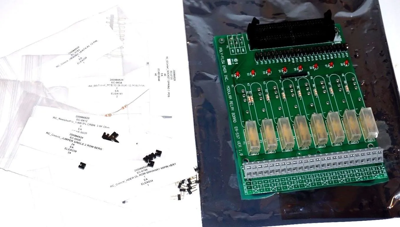NEW POLY-FLOW EA-597 MODULAR RELAY BOARD VER. 1.0 W/ 6 RC CONNECTORS EA597