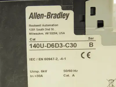 Allen Bradley 140U-D6D3-C30 Manual Motor Starter Circuit Breaker 30A Ser B