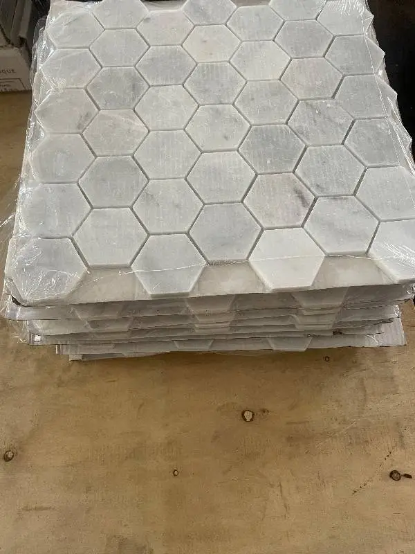 Stone Decorative Accents Mist Marble Hexagon Mosaic Tile Sheets - 14 Sheets