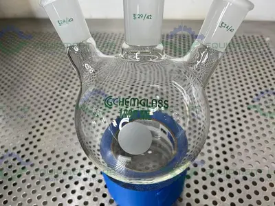 NEW CHEMGLASS CG-1524-08 1000ML HEAVY WALL ROUND BOTTOM FLASK, 3-NECK ANGLED 20°