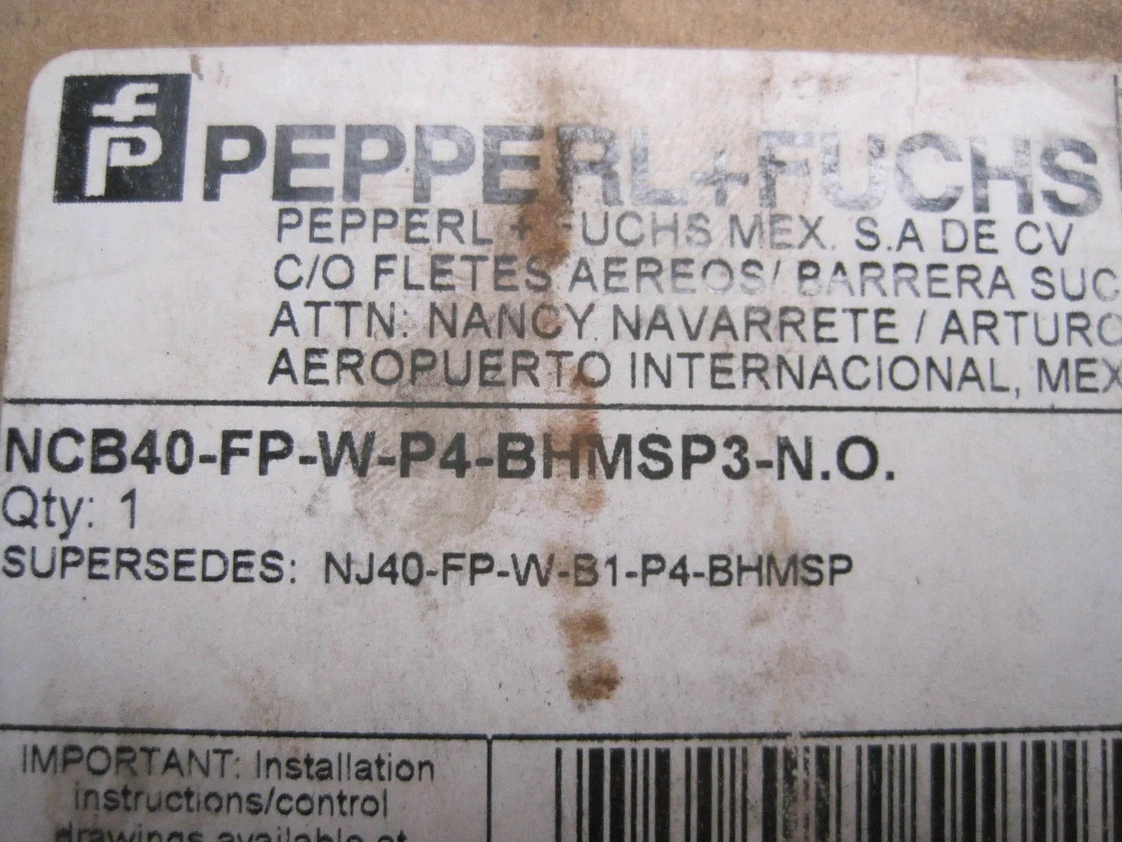 New Pepperl Fuchs NCB40-FP-W-P4-BHMSP3-N.O. Proximity Switch NCB40FPWP4BHMSP3NO