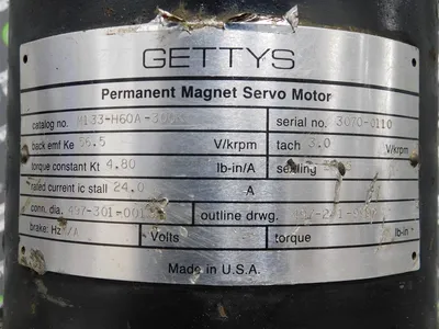 Gettys M133-H60A-300K Permanent Magnet Servo Motor 56.5V/krpm back emf Ke Used
